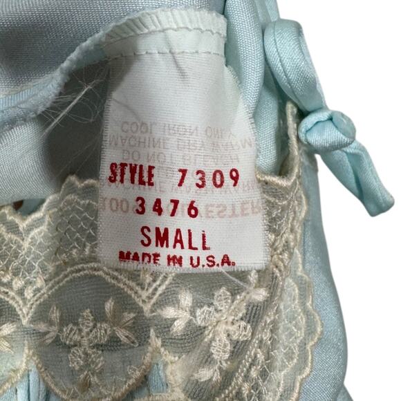 Vintage Brandwine Sleep Romper Teddy Small Blue Satin Lace USA Made High Cut Leg - Picture 7 of 8